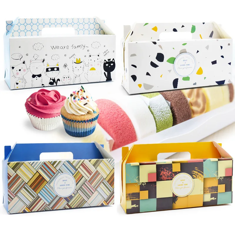 

10/20/40Pcs Roll Cake Boxes And Packaging Cupcake Box With Window Handle Gift Bag Circus Unicorn Wedding Party Favor Wholesale