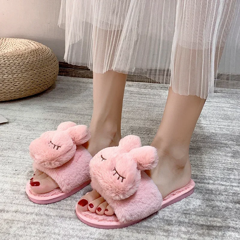 Pantofole in cotone per bambini Princess Warm Kids Winter Cute Rabbit Cartoon Furry Shoes bambina donna pantofole da casa con suola morbida