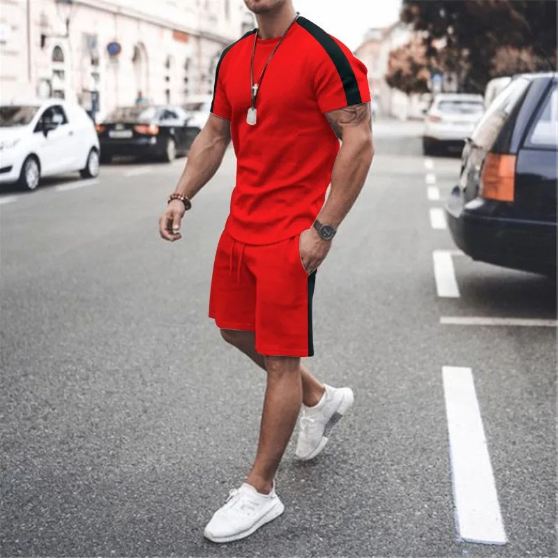 

2025 Summer Best-selling Irregular Printing Men's Short-sleeved Suit Casual and Comfortable Simple Trend Sports Two-piece Suit