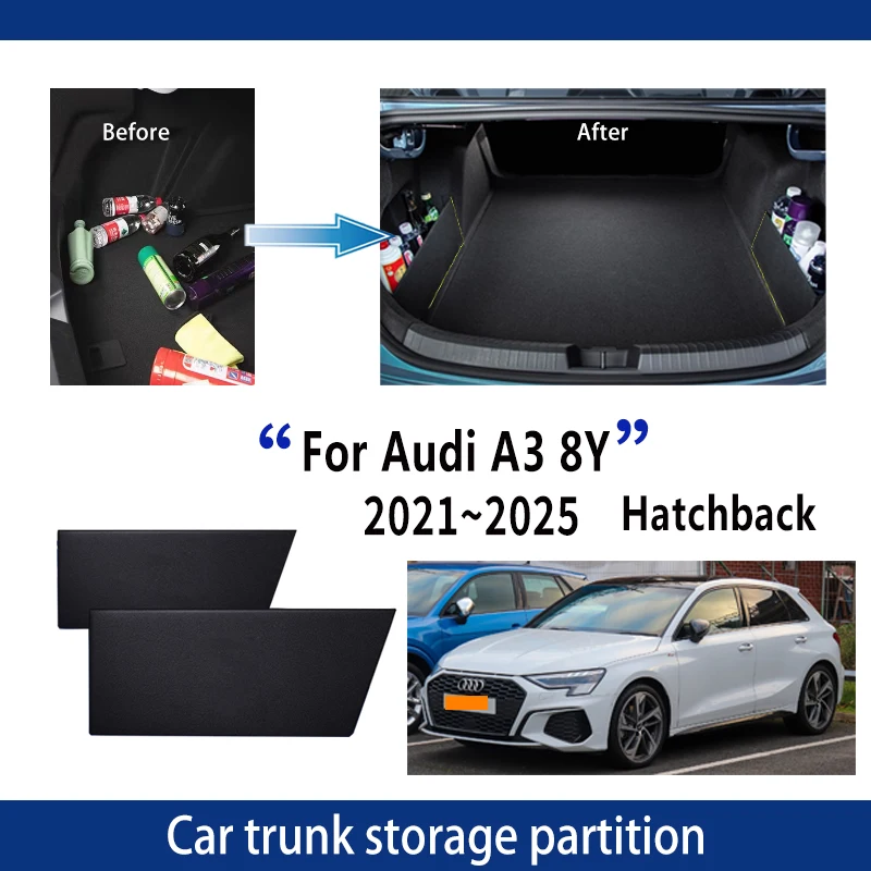 

For Audi A3 8Y 2021~2025 2022 Car Upgrade Thickening Trunk Storage Partition Multifunction Storage Box Auto Interior Accessories