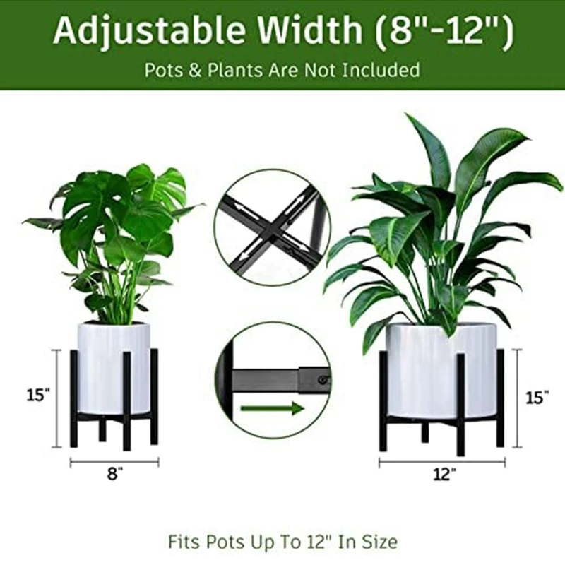 Plant Pot Holder Metal Black Plant Stand Adjustable Width For Home Plant Shelf Home Decoration