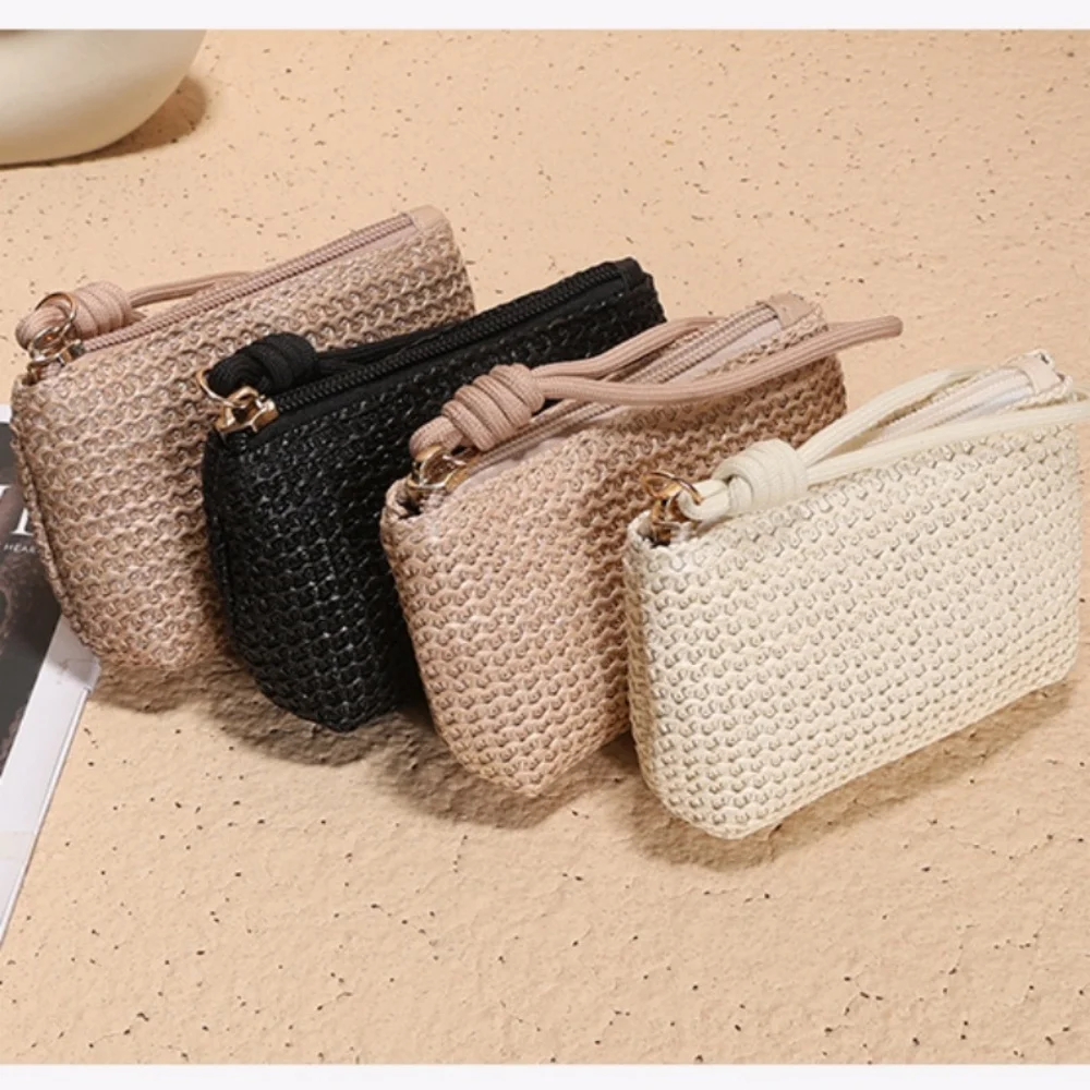 Модные женские мини-соломенные кошельки, кошельки для монет, держатель для карт, сумка для денег, женская сумка на молнии для девочек