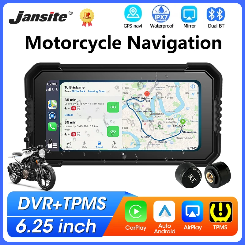 

Портативный 6,25-дюймовый GPS-навигатор для мотоциклов с беспроводным CarPlay, сенсорным IPS-экраном, водонепроницаемостью IPX7, видеорегистратором для мотоциклов и поддержкой TPMS