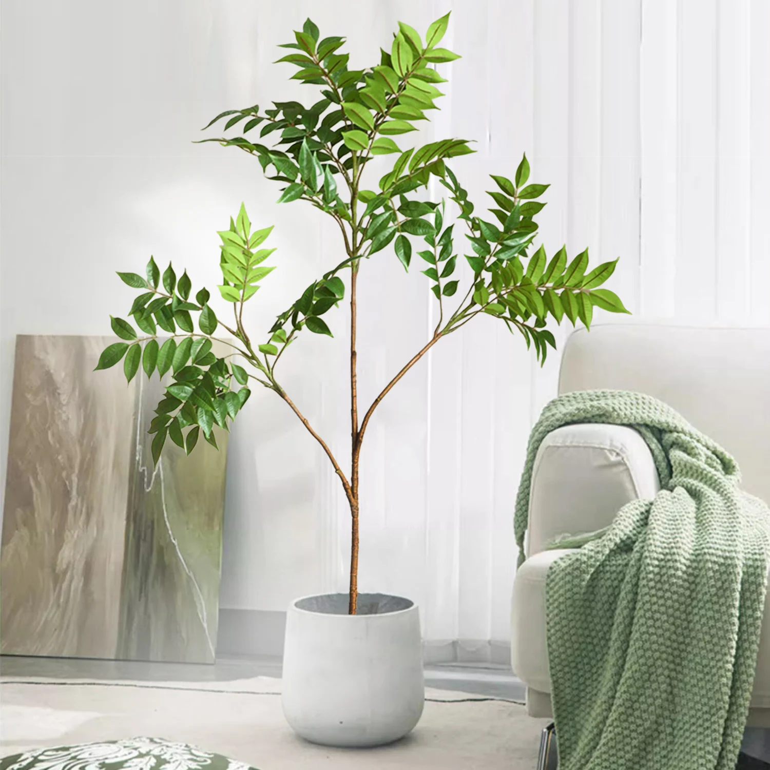 Ramas artificiales de banyan, sumac falso, hojas de palma de árbol de toon, adecuado para la decoración del hogar, jardín y hotel, 92-140cm (41,3 pulgadas)