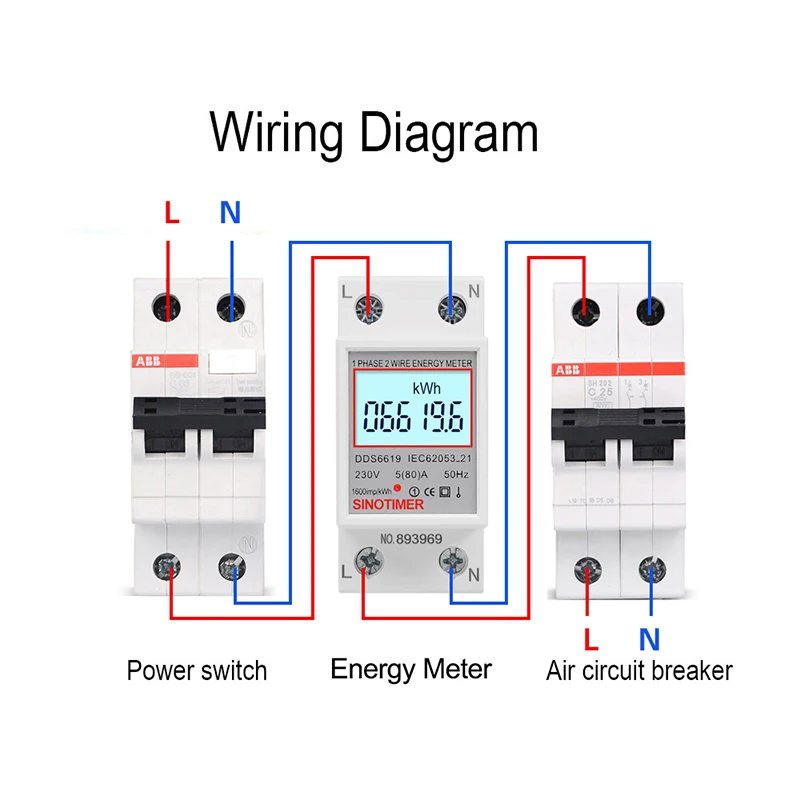 高品質のDINレール,1相のバックライト付き電気メーター,エネルギーメーター,kwh,230v 80a