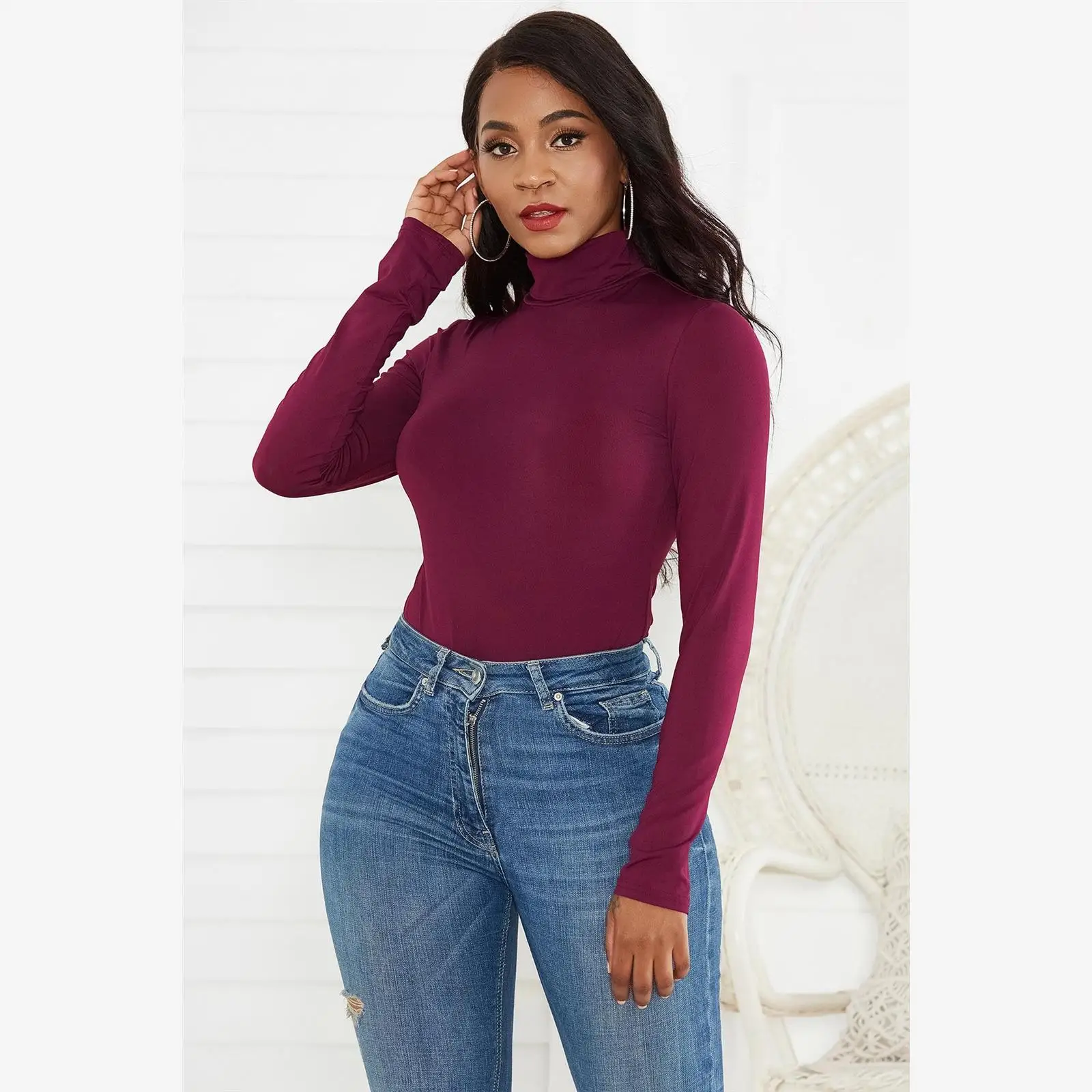 겨울용 롱 슬리브 바디수트 여성 다용도 베이스 레이어 의류 통기성 피부 친화적 클로르 시워크 적합