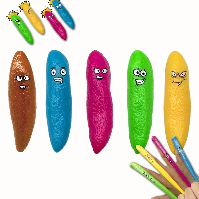 10Pcs Fun Finger Slingshot Poop Soft Rubber Toys Sticky Wall Launch Poop Pulling Toys Creative Spoofing Toys Festival Small Gift