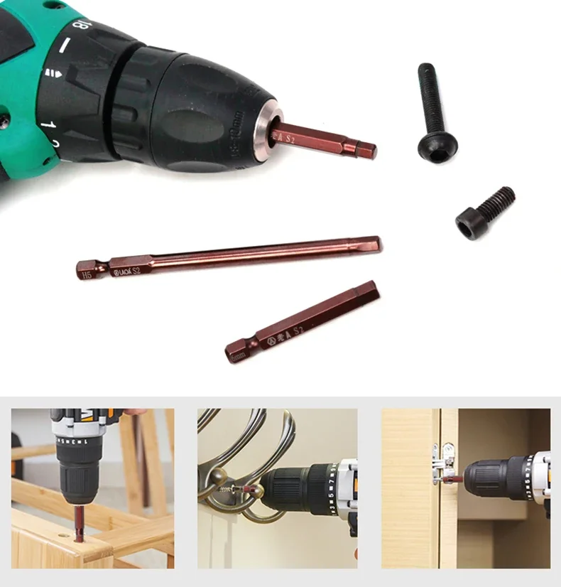 LAOA S2 Sechskant-Schraubendreher-Bits, elektrische Schraubendreher-Bits, verlängerter Sechskant-Schraubendreherkopf H1,5 H2,0 H2,5 H3,0 H4,0 H5,0 H6,0 – Detail 1