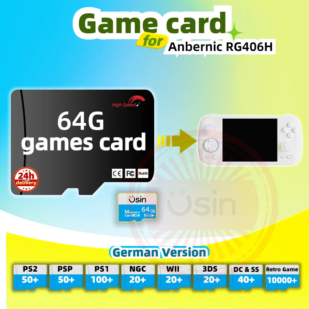 SD Game Card For Anbernic RG406H German Version Retro PS2 PSP Games Android Gaming portable Console Memory TF High Speed 64G