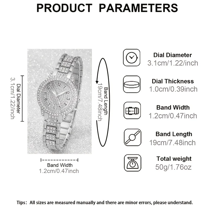 طقم ساعات كوارتز نسائية أنيقة مع لهجات حجر الراين وقلادة وسوار متقاطع - هدية مثالية للأم أو الصديقة