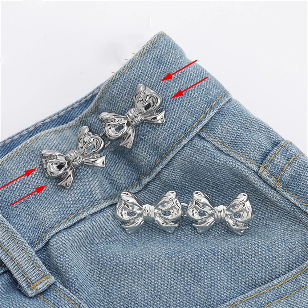 1Pair Bowknot Waist Buckle Detachable Pant Clips For Women Jeans Snap Adjustable Waistband  Clothing Accessories