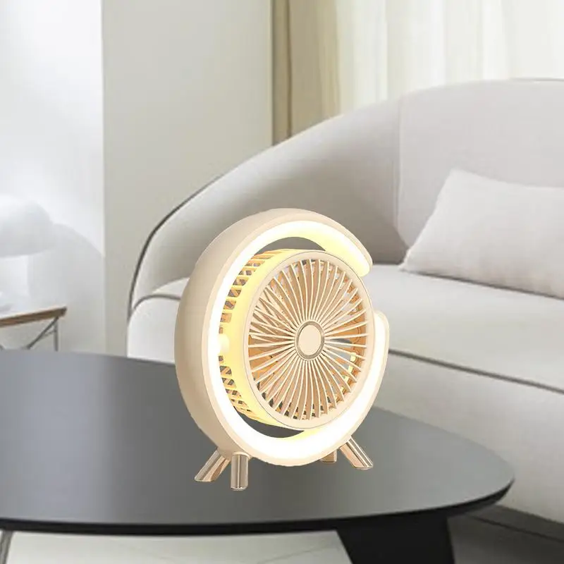 Desk Fan Table Strong Airflow & Quiet Running With Light 5 Speed Wind Rotatable Standing Fans