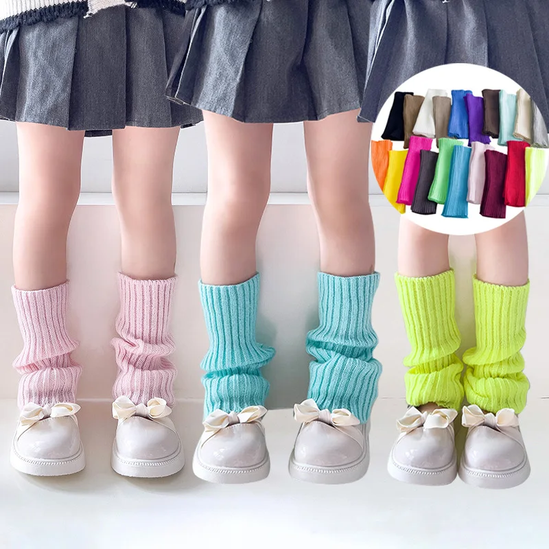 Autumn Solid Color Leg Warmers Middle Tube Socks Knitted Y2K Lolita Style Mid-Calf Socks for Children Girl