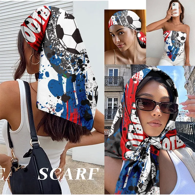 90cm Simple Football Texture Headscarf Versatile Decorative Square Scarf Trendy Football Element Headscarf Non Collision Design