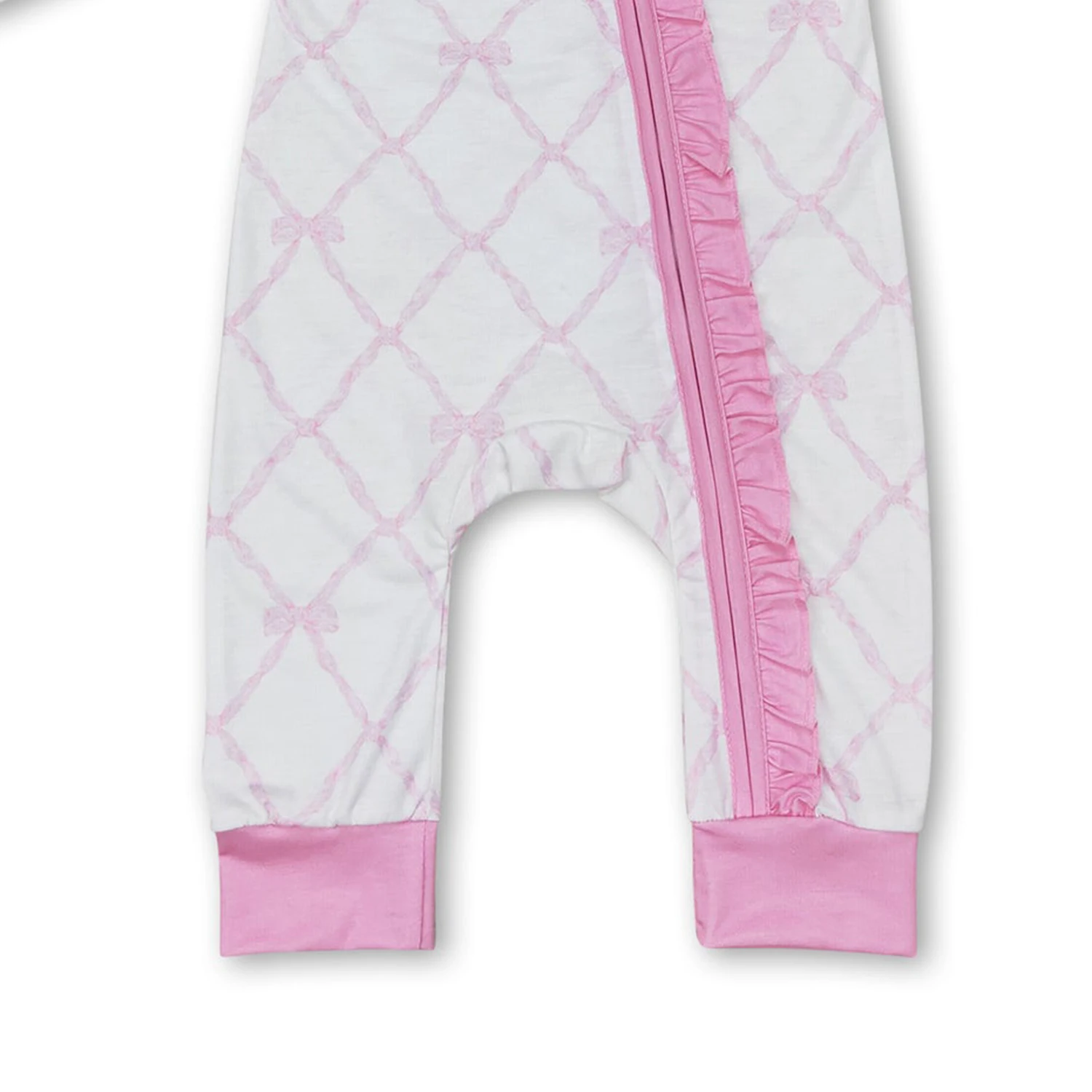 Baby Girls Bamboo Pink Bows Sibling Rompers Bamboo Pajamas Clothes Sets view 3