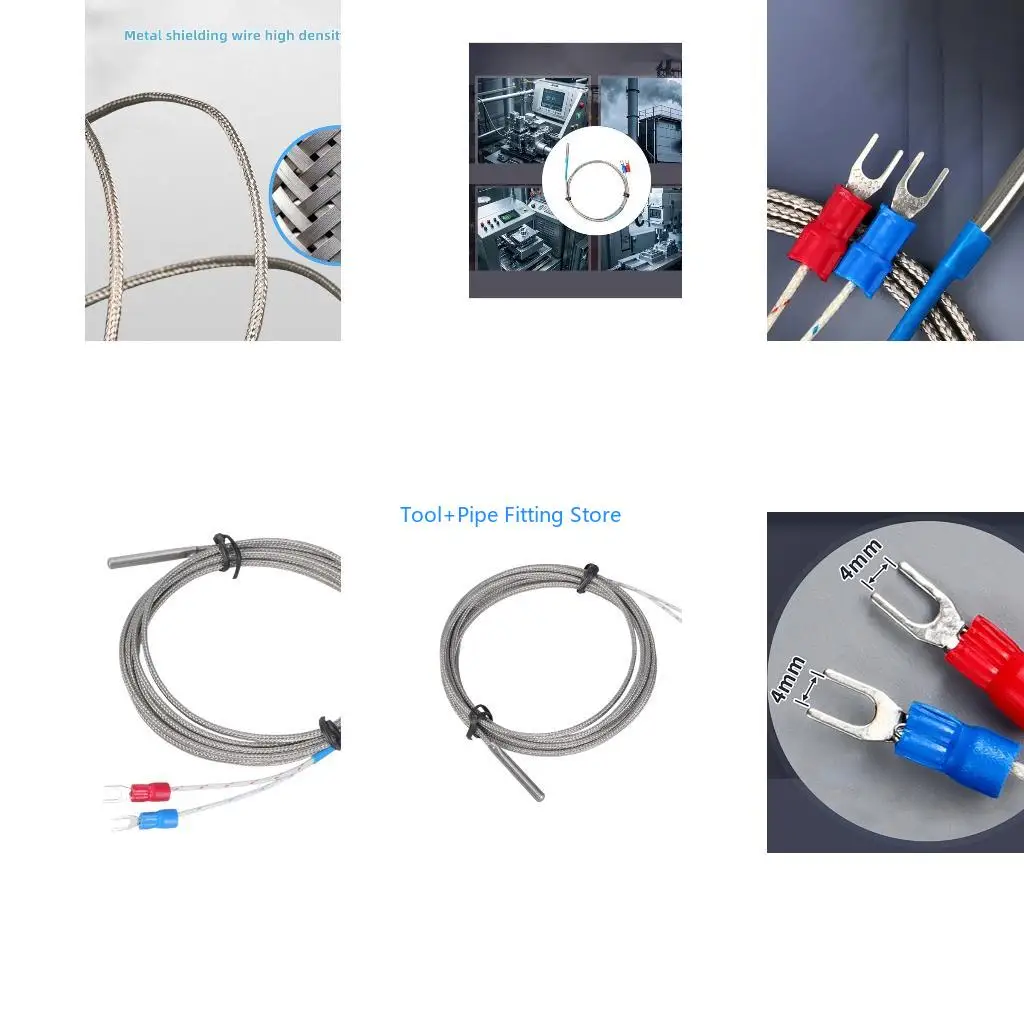 F92B 1/2/3/4/5m Braided Cable 30x4mm Thermocouple Probe 0-400℃ Measurement Ranges Stainless Temperature Sensors Thermocouple
