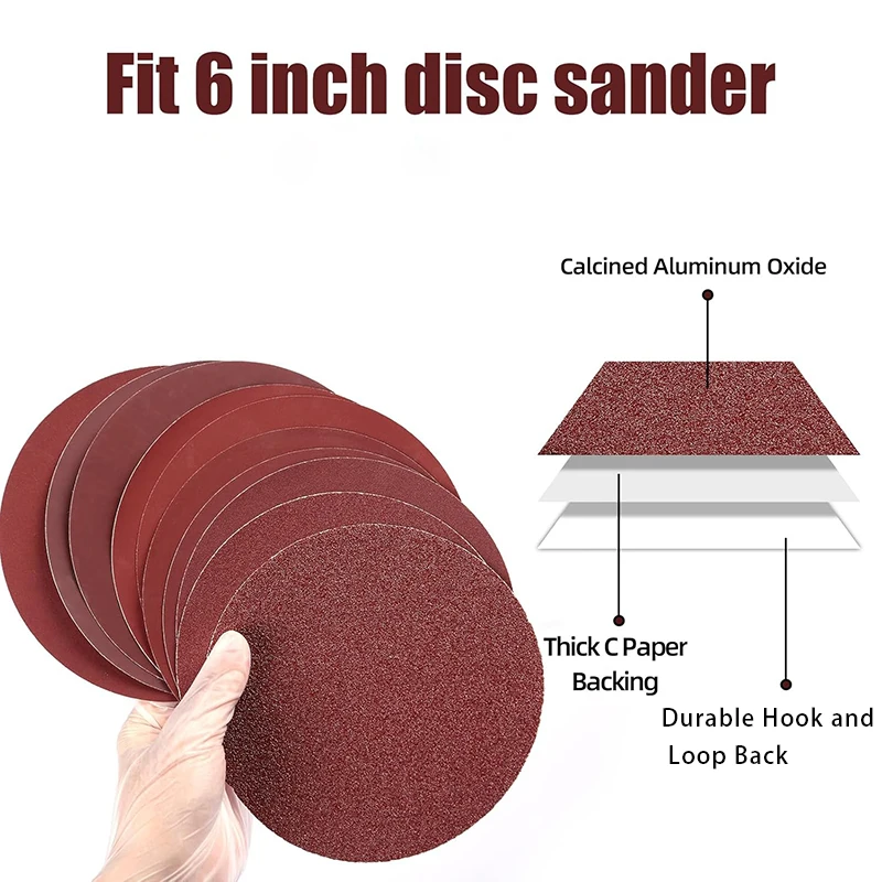 10 Stück 6 Zoll 150mm Schleifscheiben Klettverschluss 40-2000 Körnung Schleifpapier für Exzenterschleifer Holzbearbeitung Polieren – Detail 3