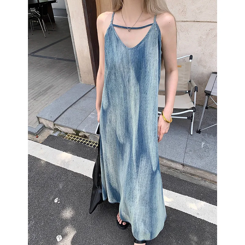 Sommerliches, schickes, lockeres Neckholder-Maxikleid für Damen – Modisches, lässiges Strand- und Urlaubskleid im Retro-Stil für Frauen