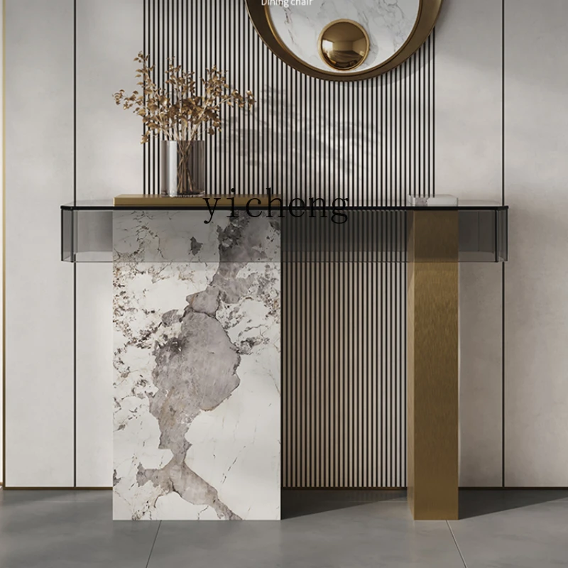 Zf Light Luxury Living Room Wall Stainless Steel Console Table Modern Corridor Curio Cabinet