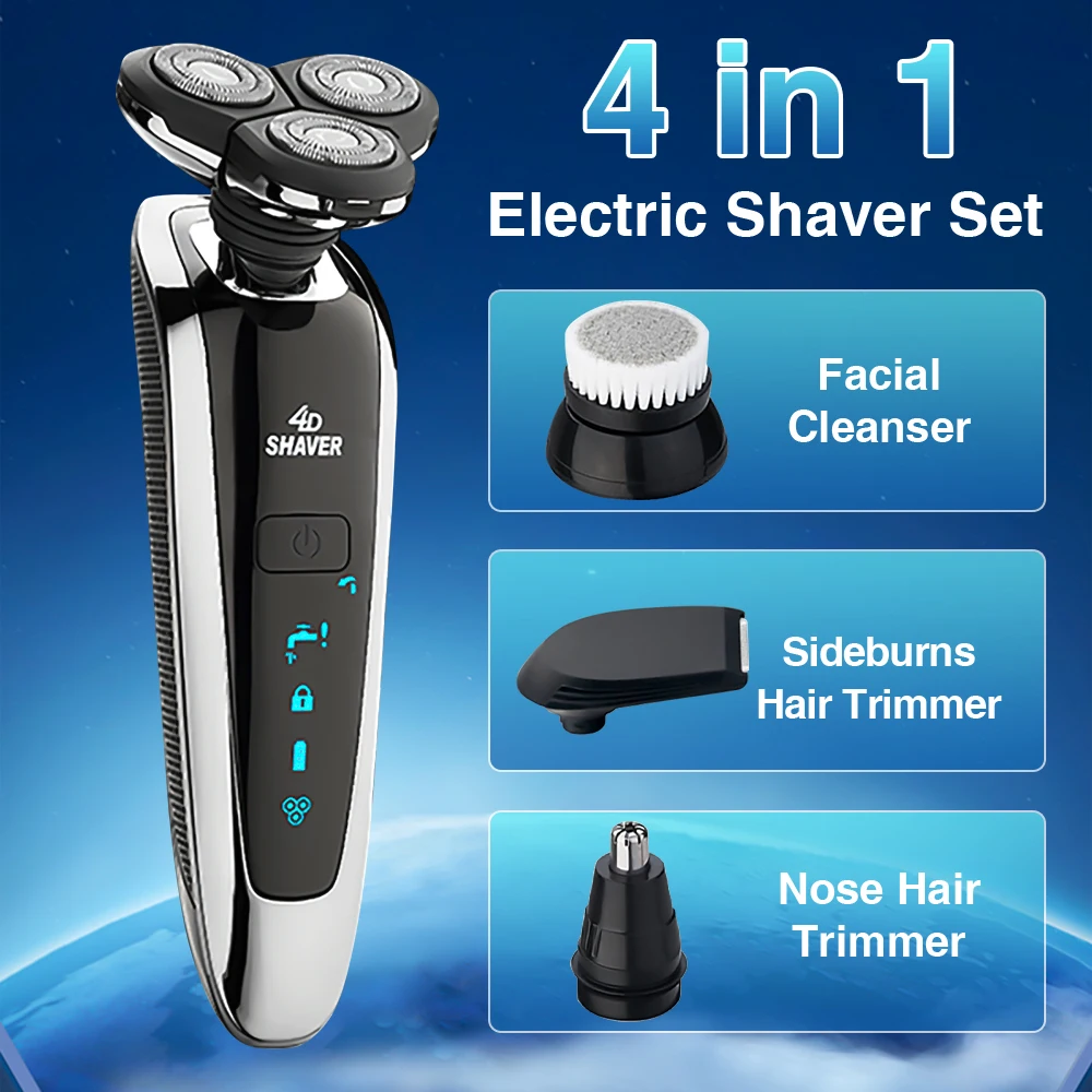 4 IN 1 Men's Shaving Machine Beard Nose Hair Trimmer Sideburn Trimmer Face Cleaner Professional Barber Razor Kit Electric Shaver