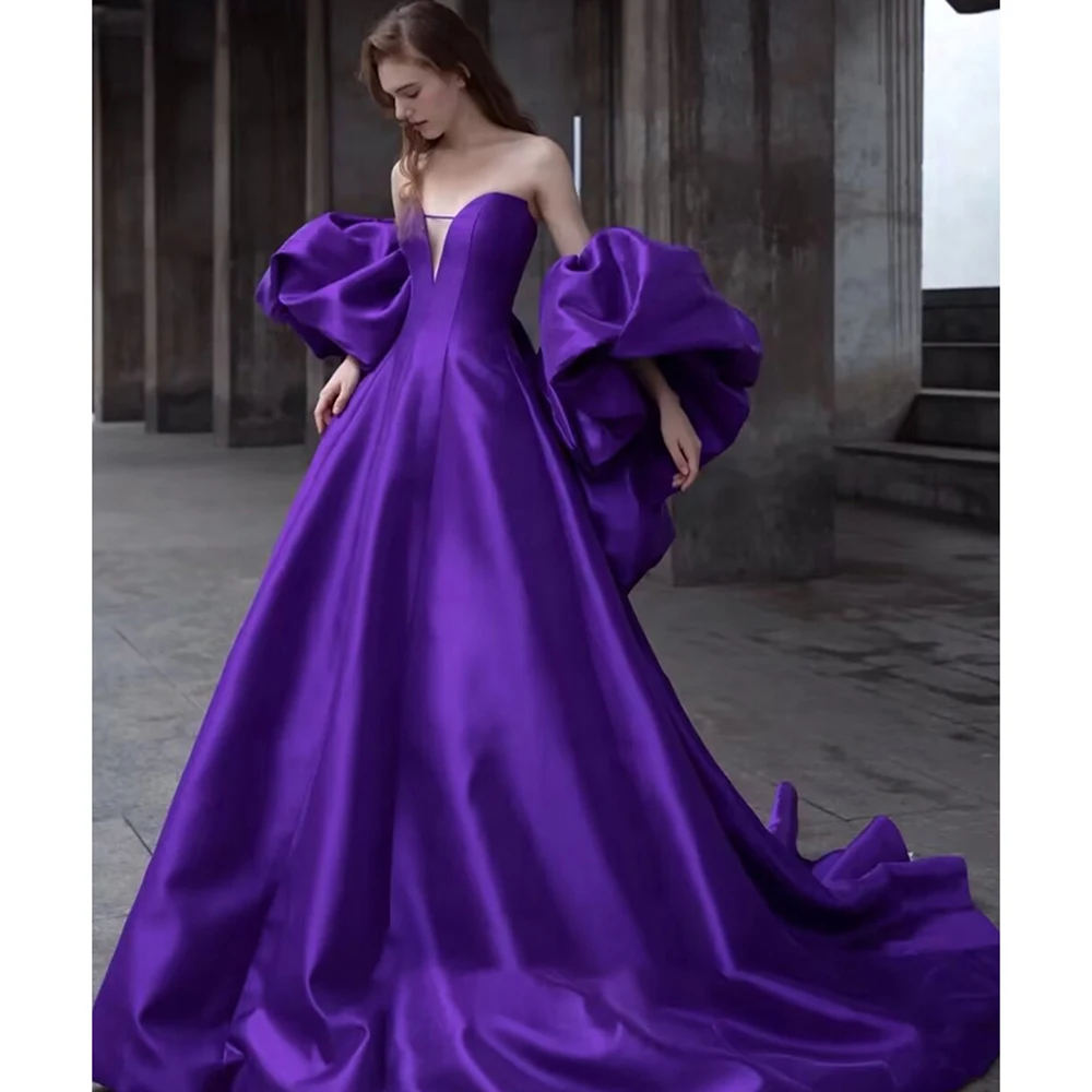 Elegant Purple Satin Women's Evening Dresses Light Luxury High Grade Tube Top Long Tail Temperament Prom Party Female Gown