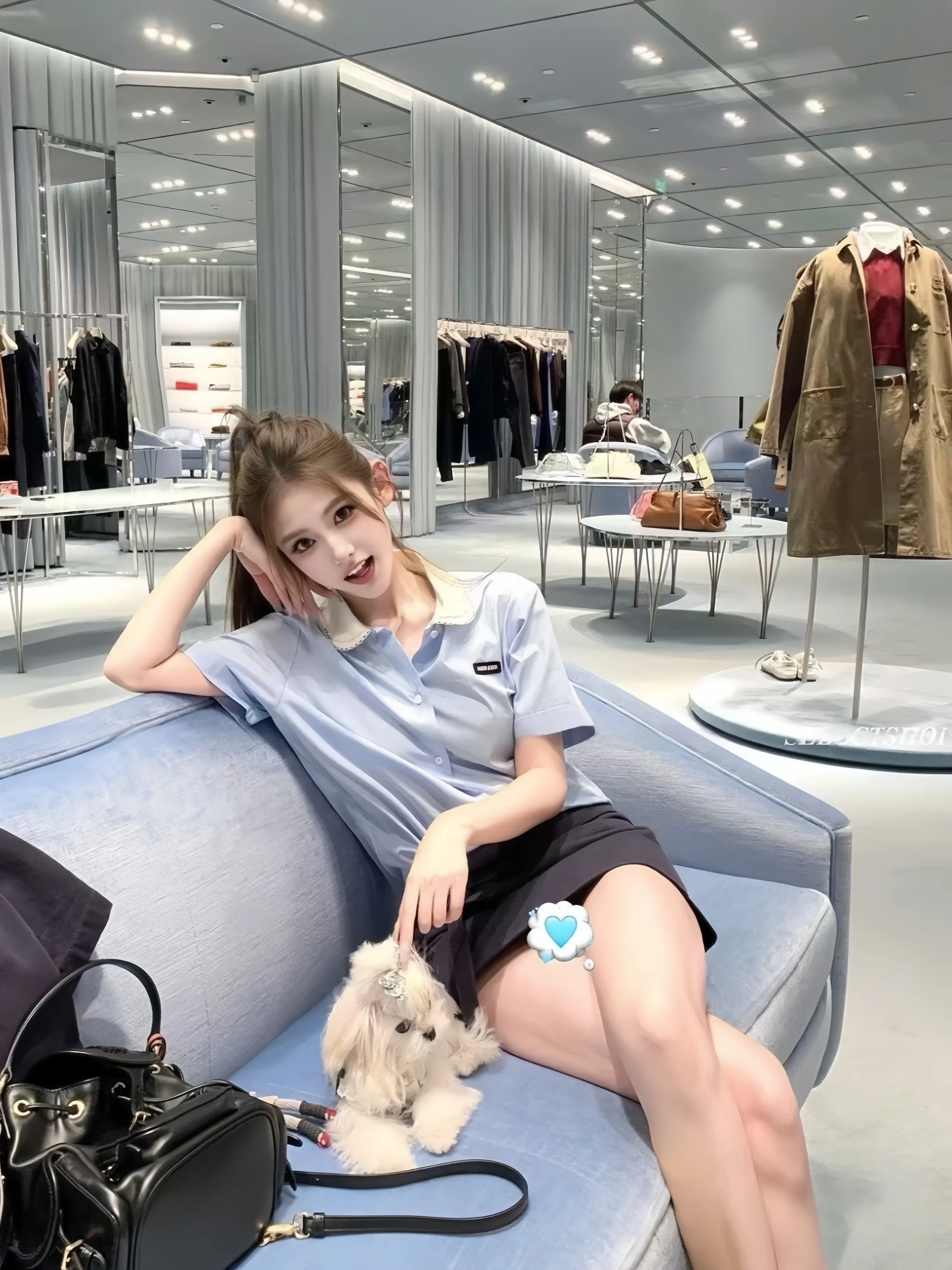 Spring 2026 New Style Women's College Style  Shirt Lace Collar Short Sleeve T-Shirt Lake Blue Direct Sale Female Top