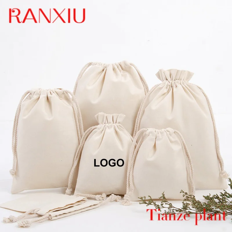 Custom Good Quality Custom Logo printing Reusable Printed Gift Canvas Cotton Double String Handbag Dust Drawstring Bag