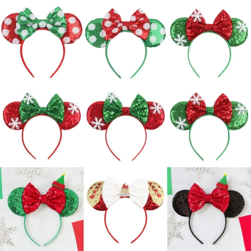 Disney Christmas Head Bands for Women Candy Cane Hairbands Girls Xmas Snowflake Mickey Ears Hair Accessories Kids New Year Gifts