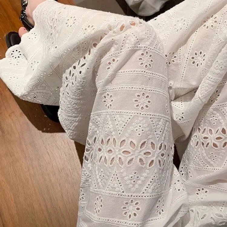 High Waist Hollow out Lace Wide Leg Pants Women's Ultra Lightweight Loose Slimming Casual plus Size Straight Leg Trousers