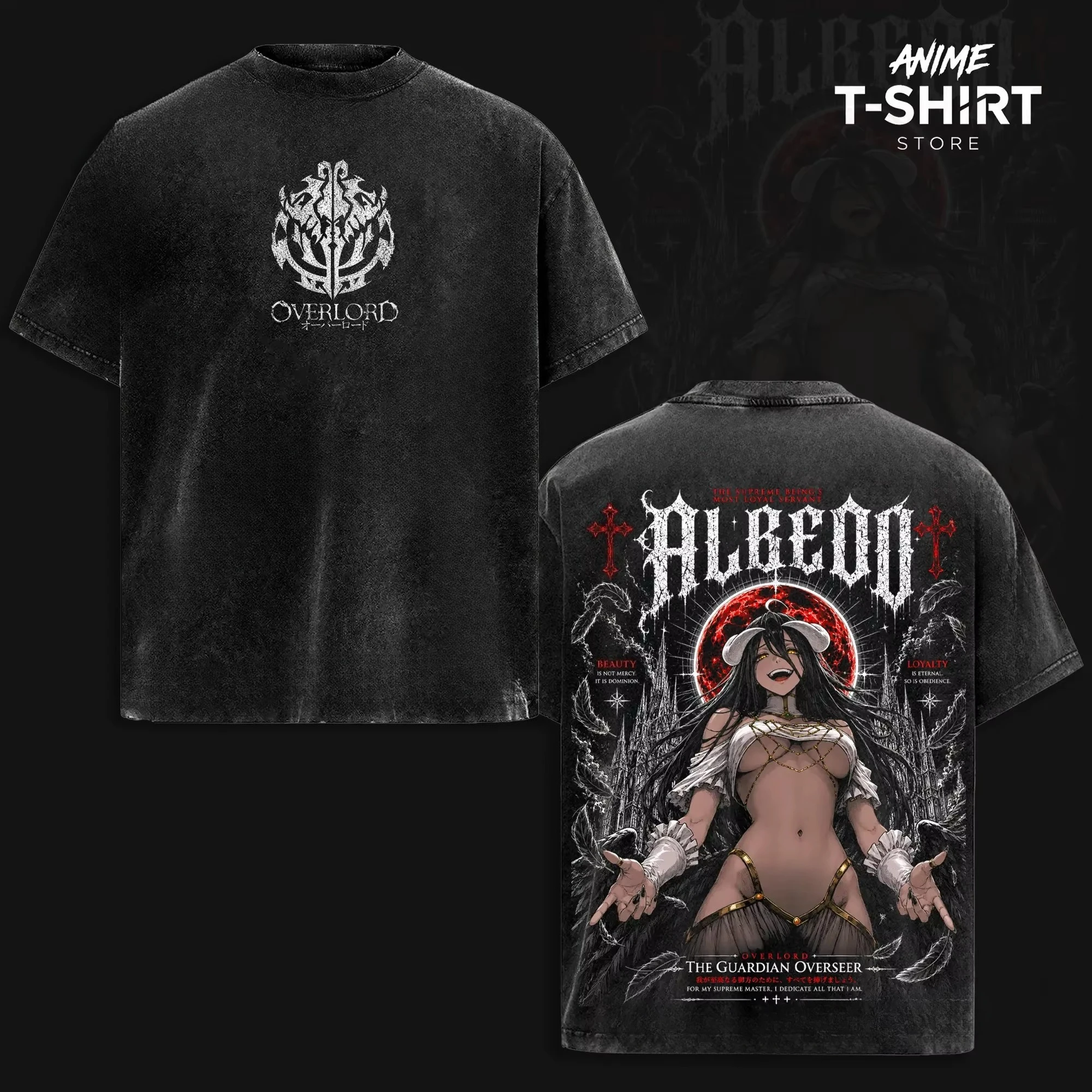 Vintage Overlord Albedo T Shirt Anime Graphic Print Oversized Short Sleeve Tee Gothic Streetwear Tops
