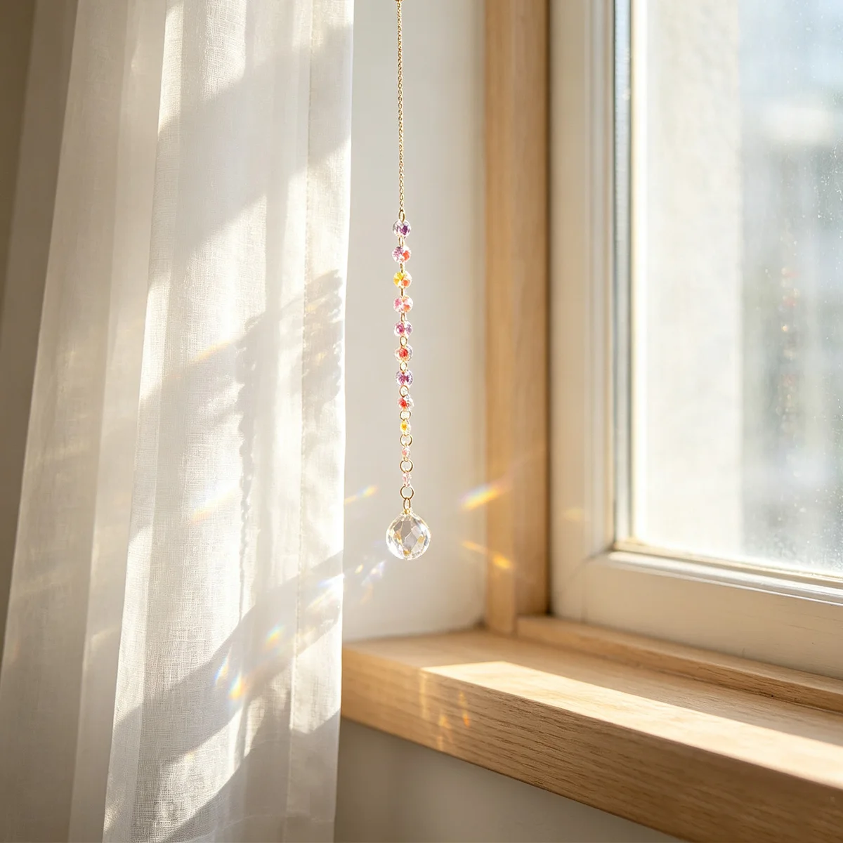 1 piece AB color faceted crystal hanging ornament, sun catcher, gold chain beaded crystal window hanging, suitable for bedroom/bay window/wall/garden/terrace hanging decoration, entrance/curtain hanging decoration, a g