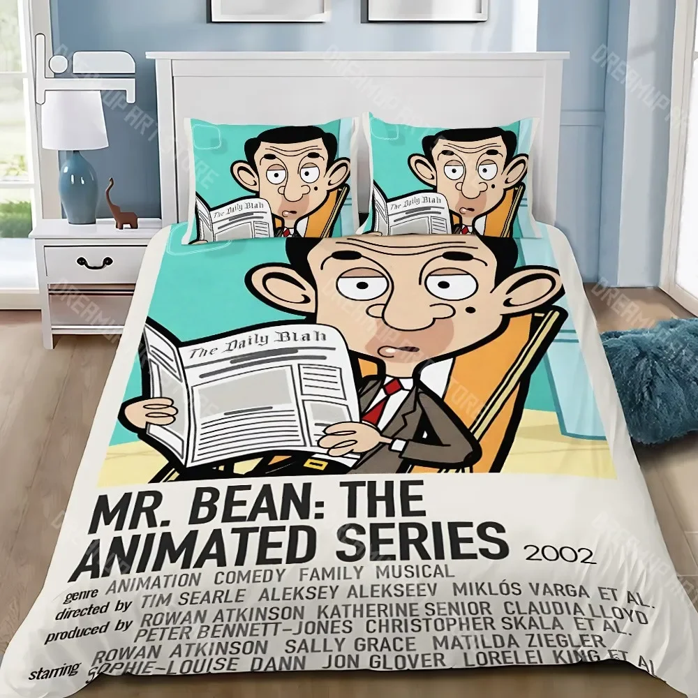 Cartoon Duvet Cover Pillowcase Bedding Set Adult Boy Mr B-Bean Girl Bedroom Decoration Children Gift Single Double Large Size