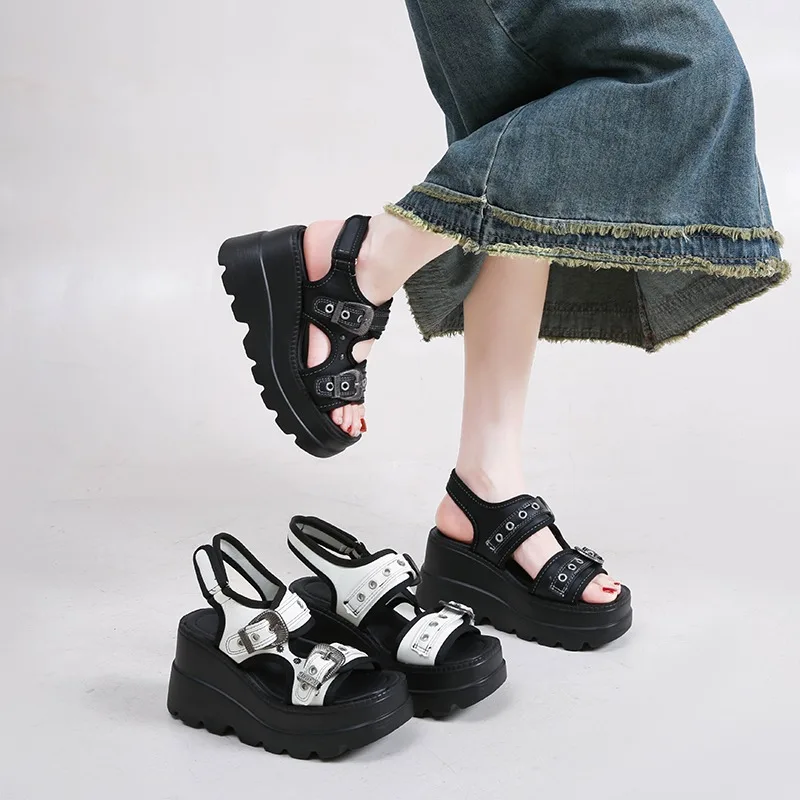 Fashion Punk Style Casual Woman Shoes 2026 Summer New Thick Soled Women's Sandals Comfort Anti Slip Flats Open Toe Beach Shoes