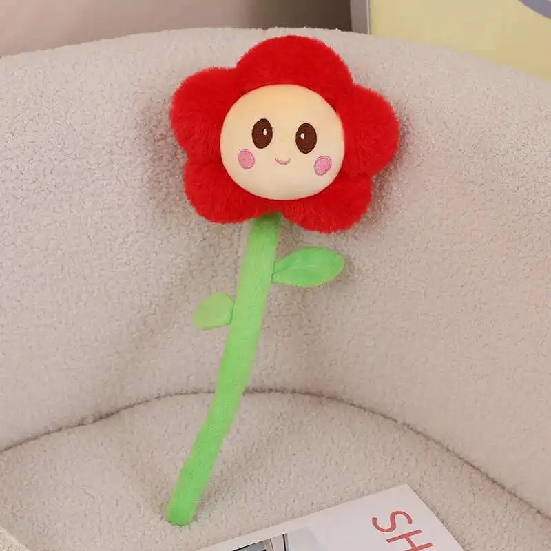40cm Sun Flower Plush Toy Bendable Stems Smile Face Stuffed Doll Home Decor Cartoon Sunflower Plant Kawaii Toy For Wedding Party