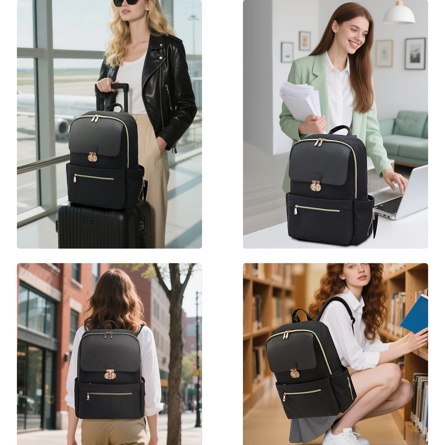 حقيبة ظهر رفيعة للكمبيوتر المحمول للعمل للنساء تناسب كمبيوتر محمول مقاس 15.6 بوصة، حقيبة كتب جامعية، حقيبة ظهر للكمبيوتر، محفظة نهارية، حقيبة سفر #6