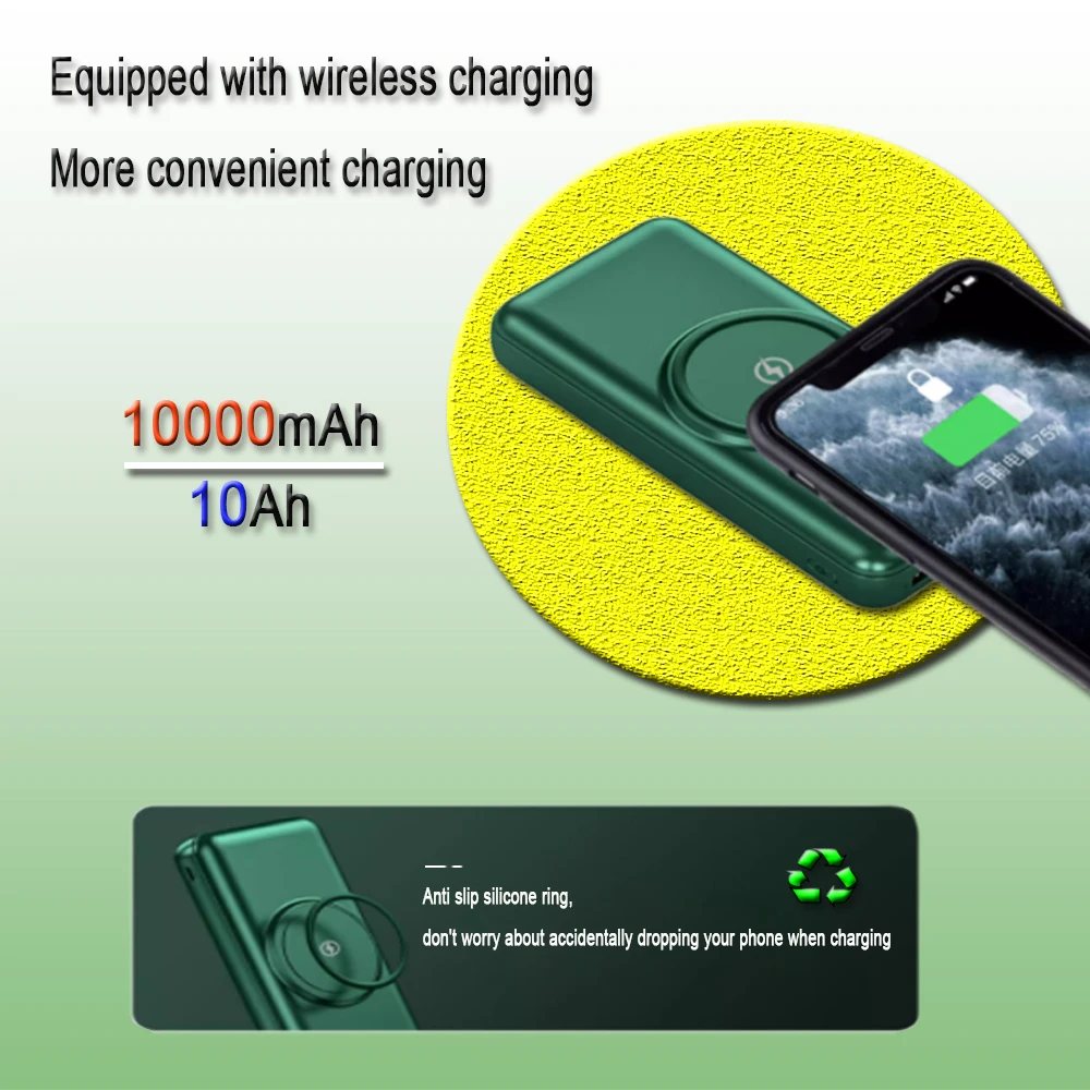 Fast charging power bank with 10000mAh built-in cable suitable for Apple Android TPC phones, ultra-thin portable mobile power su