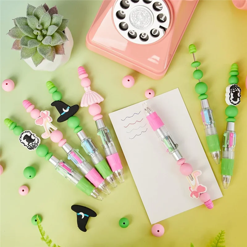 

AG-12 Pcs Witch And Princess Party Favors Beadable Pens Bulk Multicolor 4 In 1 DIY Pink And Green For Friends Friendship