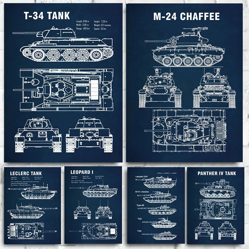 Merkava Tank Blueprint Posters Canvas Painting modern Wall Art picture Office Home Decor gifts for Tank Attack Military Fans
