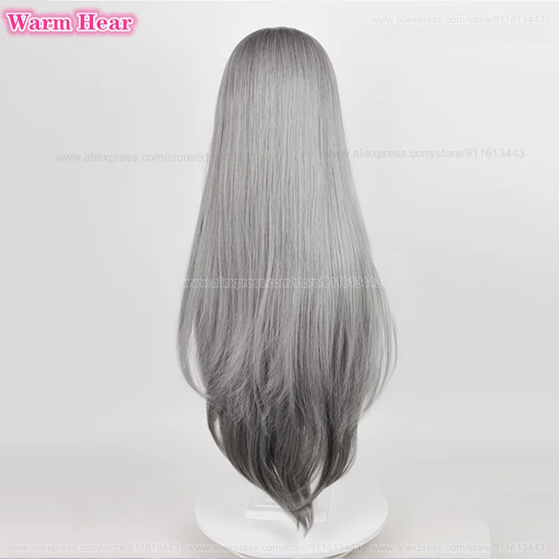 Bkornblume Cosplay Wig Game Long 85cm Gray Gradient Wigs Cosplay Anime Wig Heat Resistant Synthetic Wigs + Wig Cap