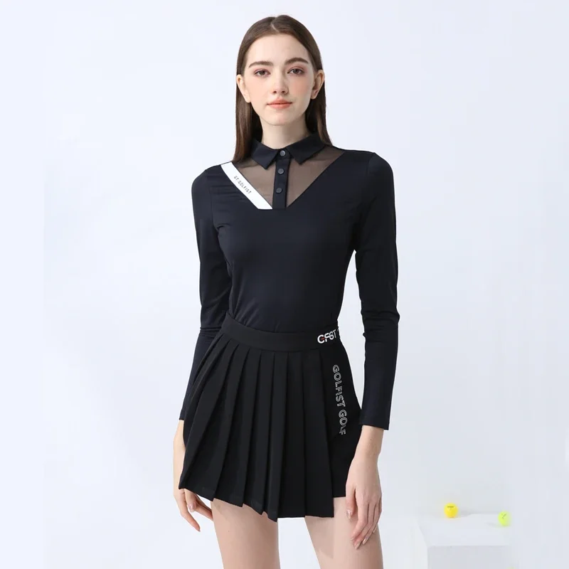 

Spring and Autumn golf Korean Slim Ladies Clothing Golf Women's Shirt Sports T-Shirt Long Sleeve Short Skirt Set