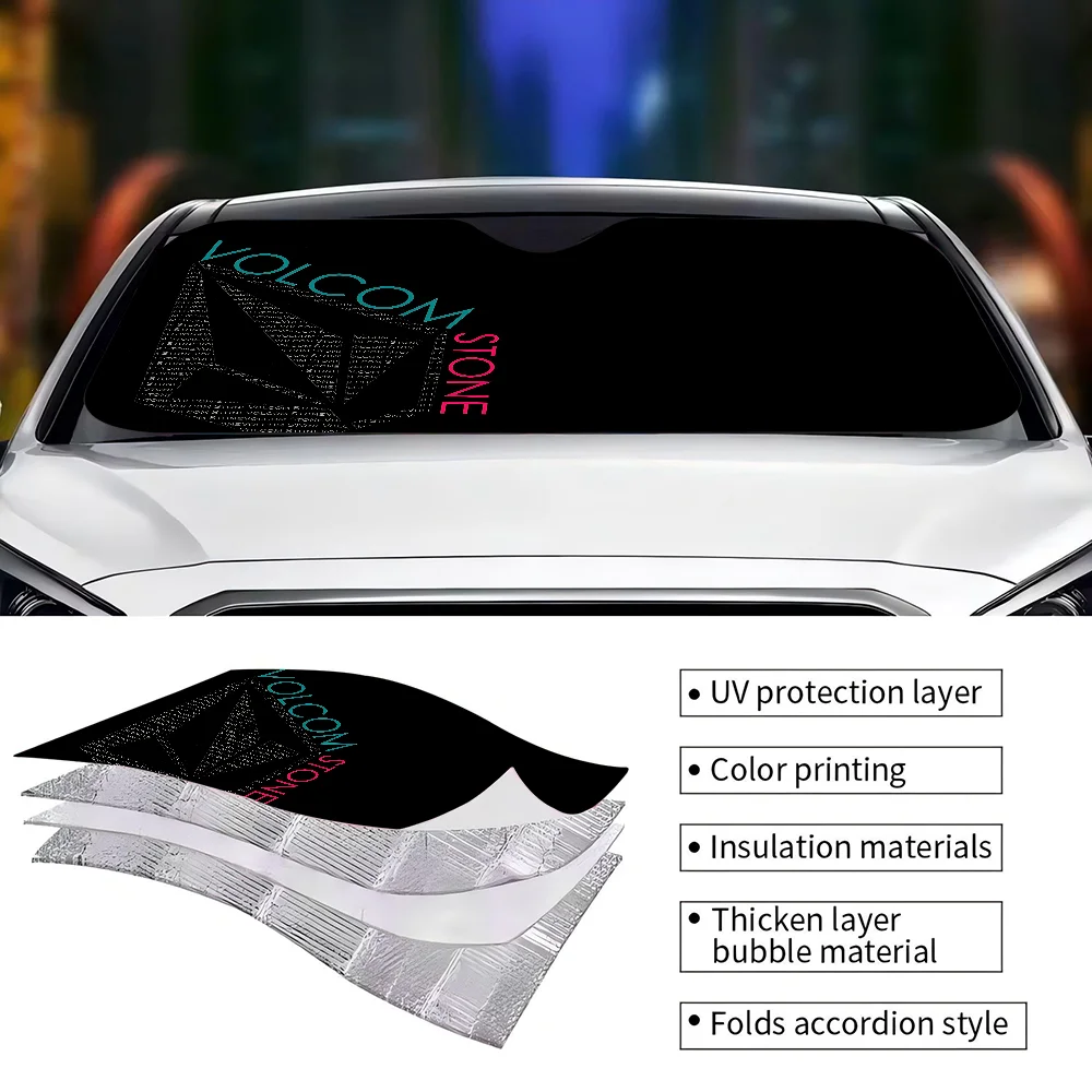 V-Volcom LOGO Car Sunshade Window Sunshade Sunblock Front Windshield Hood Interior Front Baffle Double Ring Sunshade