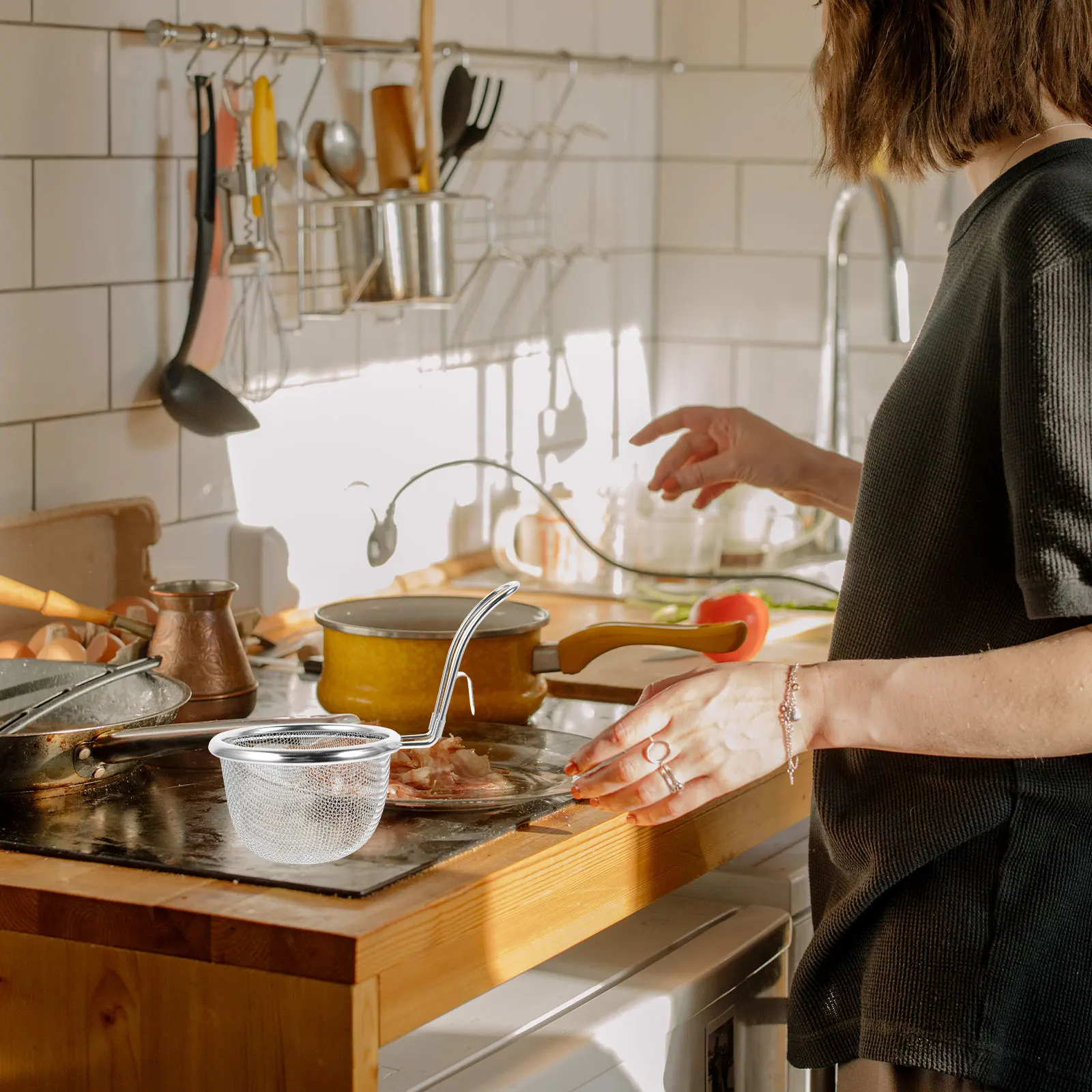 

Stainless Steel Colander Small Size Noodle Strainer For Hot Pot Dumpling Pasta Cooking Kitchen Tool Home Use