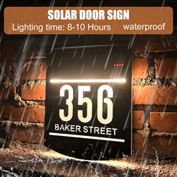 Customized Outdoor Solar House Sign LED Illuminated Laser Cut Acrylic House Numbers Personalized Exterior Family Address Sign