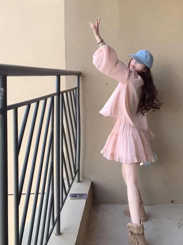 2000s Aesthetic Elegant Chiffon 2 Piece Set Women Summer Y2k Ruffled Design Blouse + Chic Skirt Female Korea Style Chic Outfits