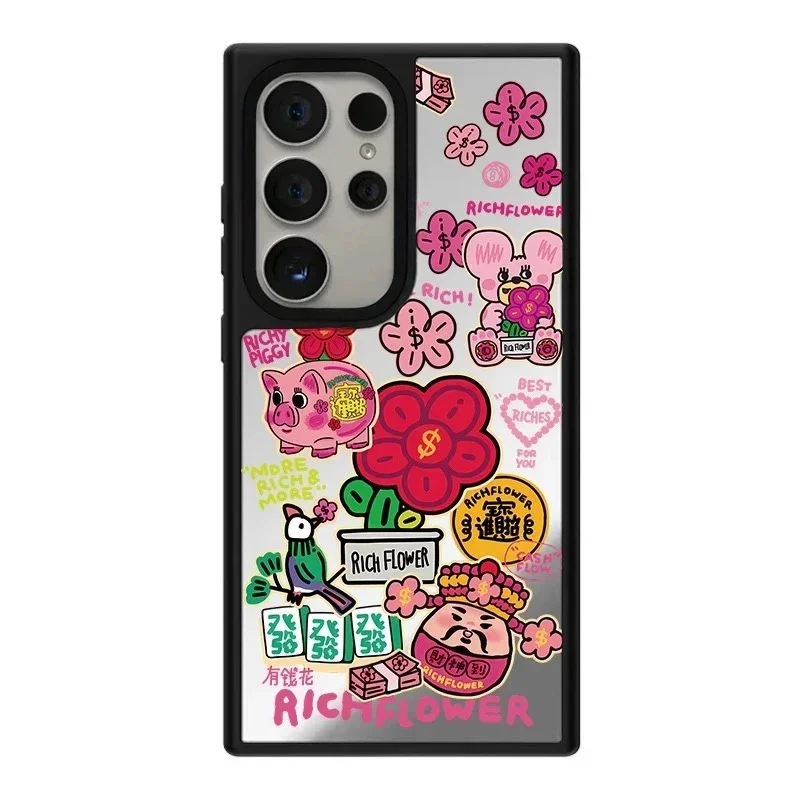 

Flower God of Wealth Mirror Surface Magnetic Case for Galaxy S23 S24 S25 Ultra Plus S25+ S25U Case