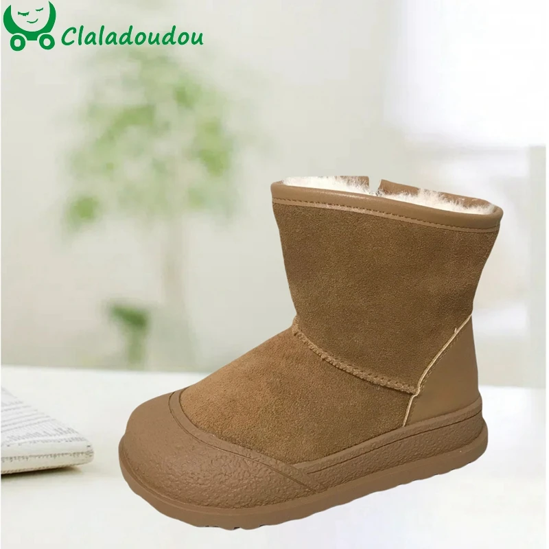 Claladoudou New 2024 Winter Kids Snow Fashion Children Warm Boots Boys And Girls Shoes With Plush Warm Ankle Zip Anti-slip Shoes