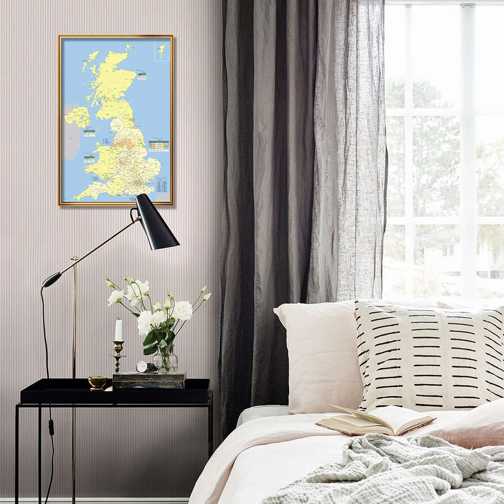 Map of The United Kingdom with Detailed Regions Decorative Poster Canvas Painting Wall Home Decor School Supplies 42*59cm