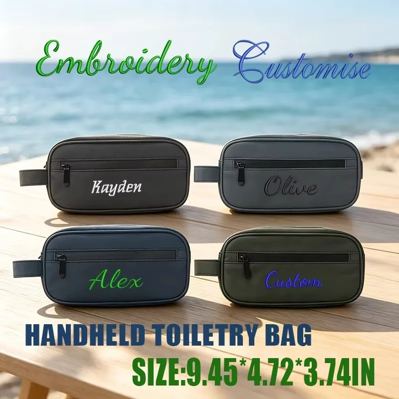 Custom Embroidered Toiletry Bag Personalized Name/Text Travel Handheld Makeup Bag Large Capacity Waterproof Cosmetic Bag Gift