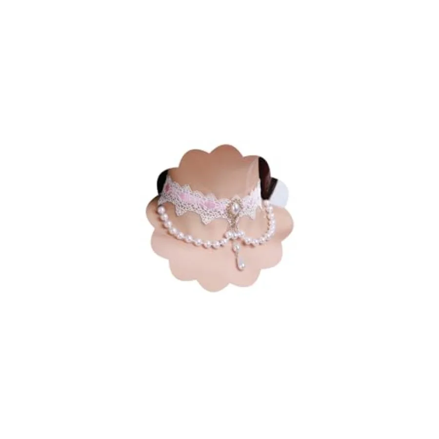 

Elegant White Lace Choker Necklace Vintage Pearl Necklaces Gothic Victorian Lolita Costume Necklaces for Women Flower Lace Chok