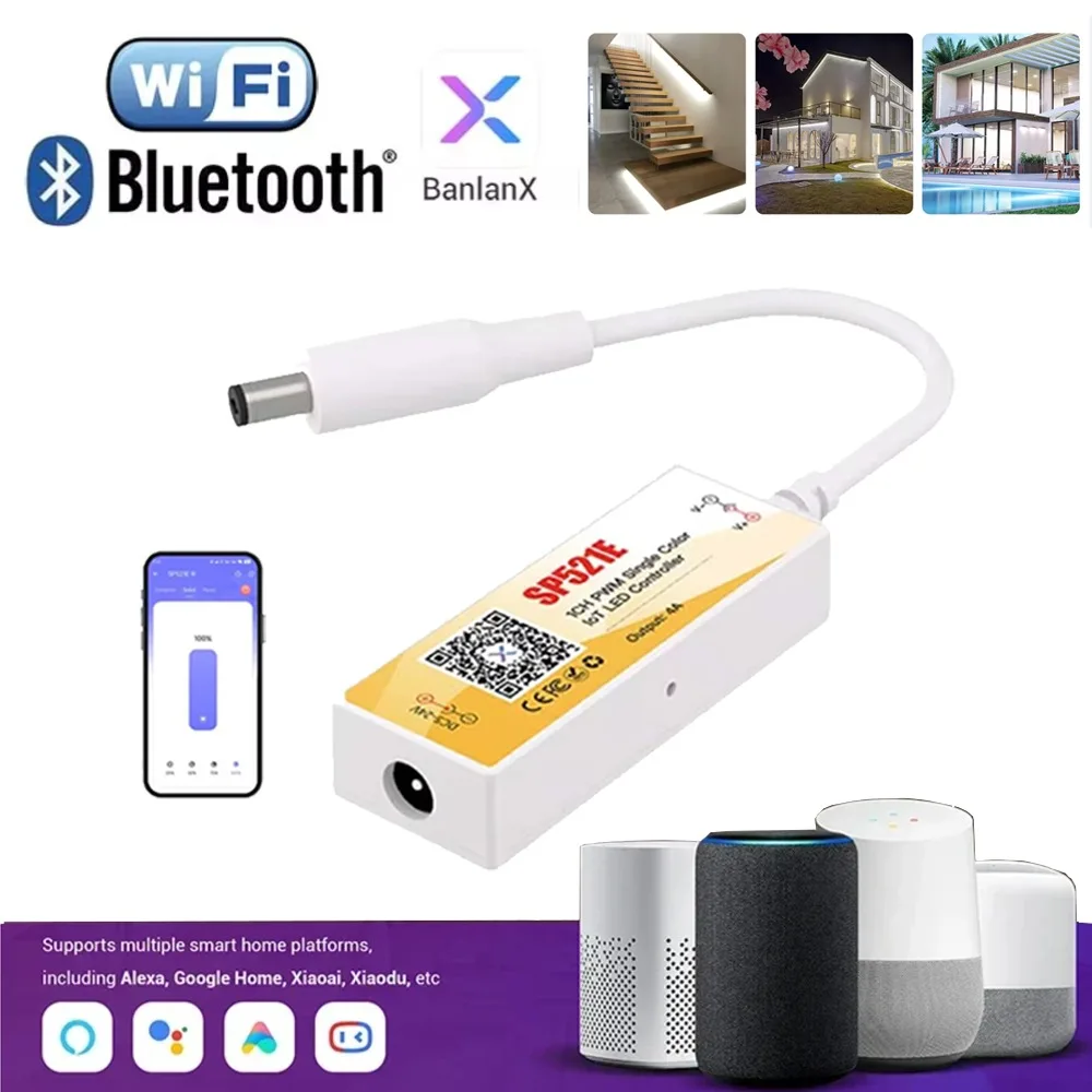 DC5V 12V 24V WiFi 1CH PWM Controller Single Color LED Strip Light SP521E Smooth Dimming Timer BalanX APP Voice For Alexa Google